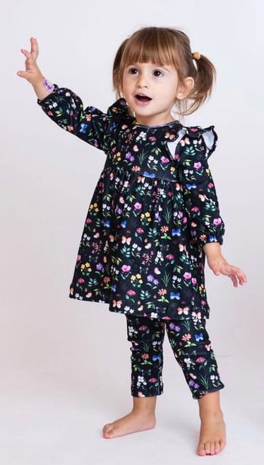 Calza y vestido kids flores chicas